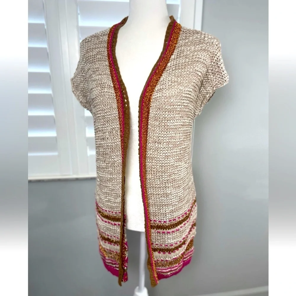 Chico's Size 0 Color Pop Multicolor Knit Longline Cardigan Orange Pink Foil‎